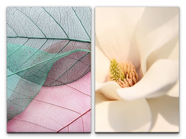 2 Bilder je 60x90cm Blattadern Blattstruktur weiße Tulpe graue Blätter Fotokunst Makrofotografie Sti