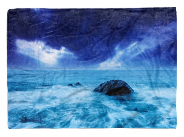 Handtuch Strandhandtuch Saunatuch Kuscheldecke mit Fotomotiv Horizont Meer Blau