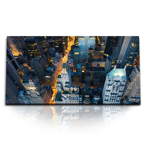 Kunstdruck Bilder 120x60cm New York bei Nacht Wolkenkratzer Urban Stadt