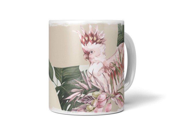 Dekorative Tasse mit schönem Vogel Motiv Kakadus Pastelltöne Kunstvoll Exotisch Vintage