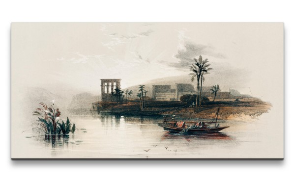 Remaster 120x60cm Nil Fluss Boot Ägypten Palmen schöne Illustration Kunstvoll