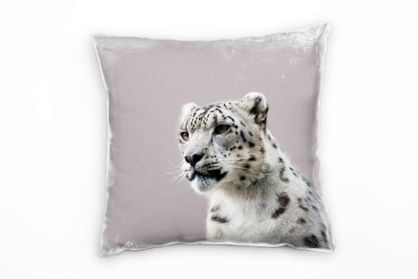 Tiere, schwarz, weiß, junger Schneeleopard Deko Kissen 40x40cm für Couch Sofa Lounge Zierkissen