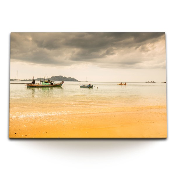 120x80cm Wandbild auf Leinwand Thailand Strand Horizont Boote Sommer Urlaub