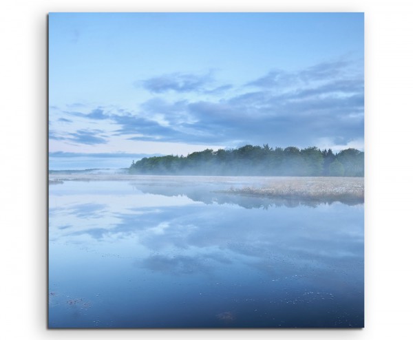 Landschaftsfotografie  Nebliger Morgen am See, Niederlande auf Leinwand exklusives Wandbild modern
