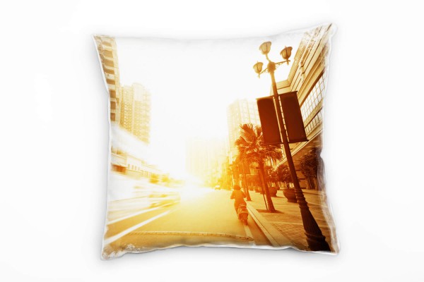 Urban und City, orange, Lichtlinien, Hochhäuser Deko Kissen 40x40cm für Couch Sofa Lounge Zierkissen