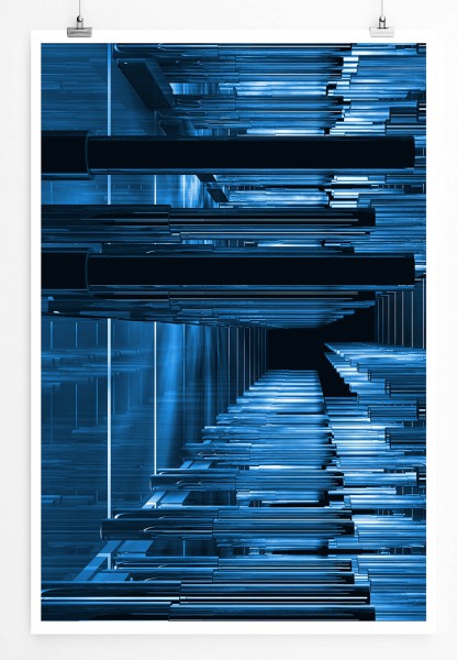 60x90cm Architekturfotografie Poster Blaue Streben 