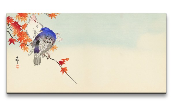 Remaster 120x60cm Ohara Koson traditionell japanische Kunst zwei Tauben auf Ast Herbstblätter