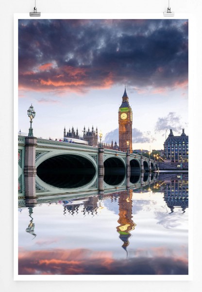 Architekturfotografie 60x90cm Poster Sonnenaufgang an der Westminster Bridge London UK