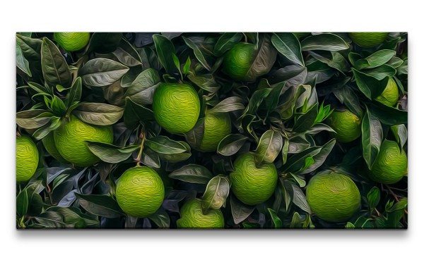 Leinwandbild 120x60cm Süße Limette Kunstvoll Grün Orange Dekorativ Natur