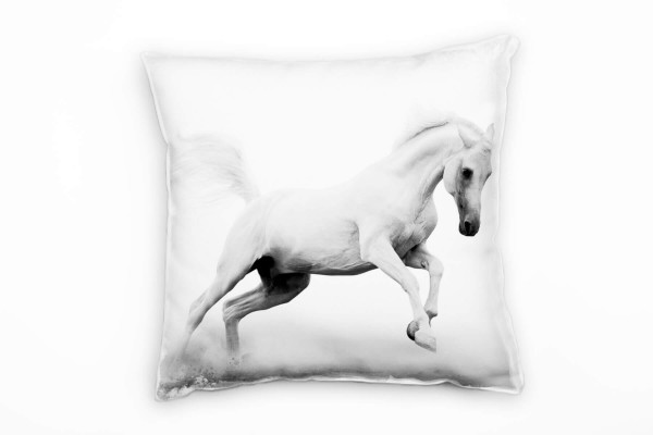 Tere, schwarz, weiß, weißes Pferd im Nebel Deko Kissen 40x40cm für Couch Sofa Lounge Zierkissen