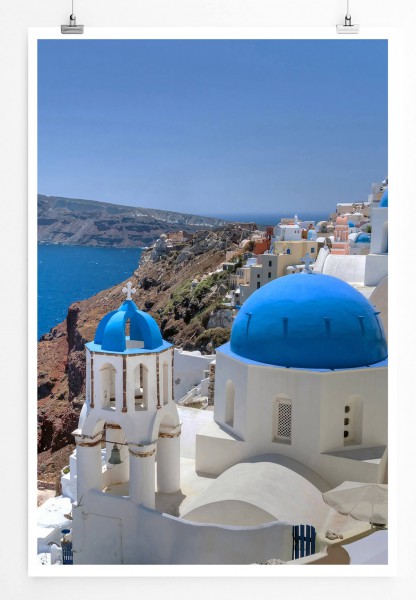 60x90cm Urbane Fotografie Poster Kirchen Kuppel von Santorini Griechenland