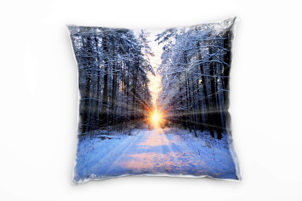 Winter, orange, braun, weiß, Sonnenuntergang, Winterwald Deko Kissen 40x40cm für Couch Sofa Lounge Z