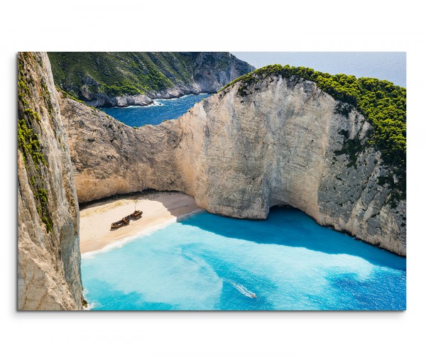 120x80cm Wandbild Griechenland Meer Bucht Strand Felsen