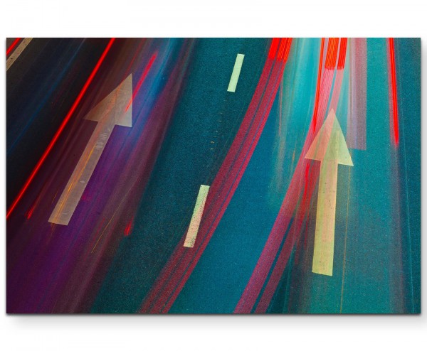 abstraktes Bild  Straßenbemalung, Reflektionen in Rot - Leinwandbild