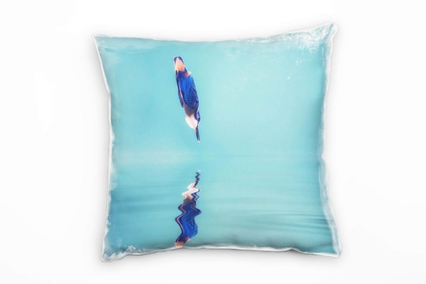 Tiere, Eisvogel, türkis, blau, orange Deko Kissen 40x40cm für Couch Sofa Lounge Zierkissen