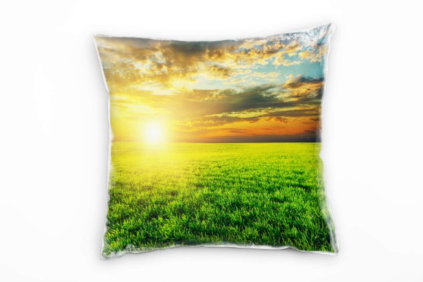 Landschaft, grün, gelb, blau, Sonnenuntergang Deko Kissen 40x40cm für Couch Sofa Lounge Zierkissen