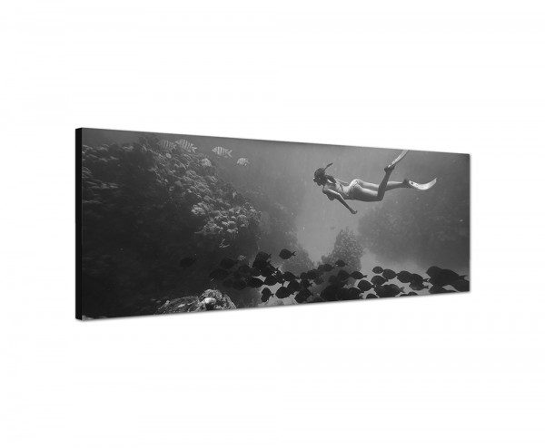 150x50cm Meer Korallenriff Fische Taucherin Palmen