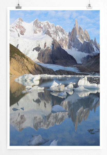 Landschaftsfotografie 60x90cm Poster Lagune am Torre See mit Bergen Argentinien