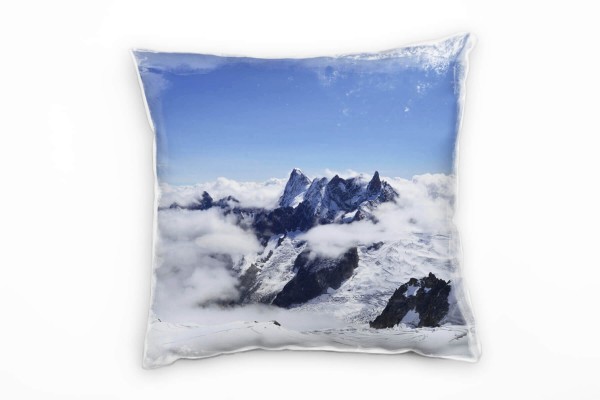 Natur, schneebedeckte Berge, blau, weiß Deko Kissen 40x40cm für Couch Sofa Lounge Zierkissen