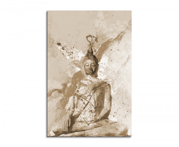 Buddha I 90x60cm Aquarell Art Leinwandbild Sepia