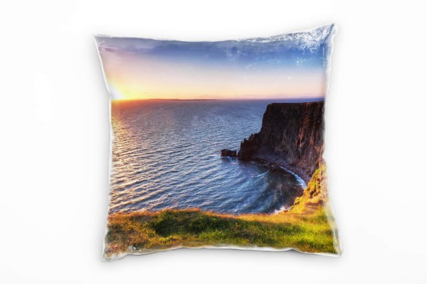 Landschaft, Meer, blau, orange, Irland, Sonnenuntergang Deko Kissen 40x40cm für Couch Sofa Lounge Zi