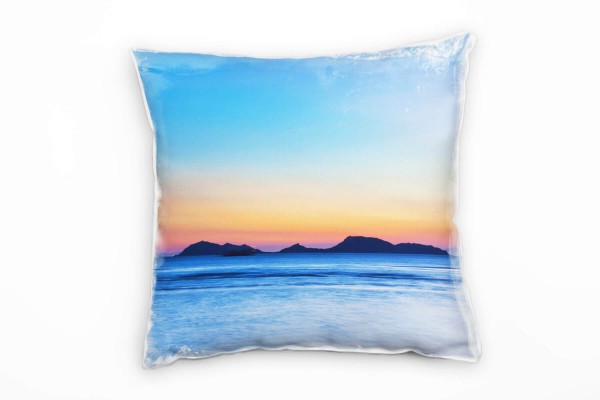 Meer, blau, orange, Felsen im Meer, Sonnenuntergang Deko Kissen 40x40cm für Couch Sofa Lounge Zierki
