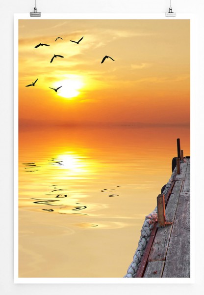 Landschaftsfotografie 60x90cm Poster Steg am goldenen Meer