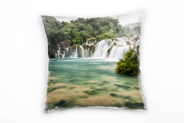 Natur, grün, grau, Wasserfälle, Wald Deko Kissen 40x40cm für Couch Sofa Lounge Zierkissen