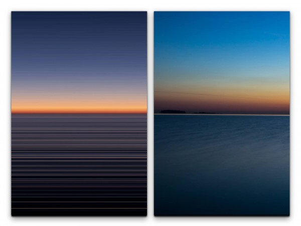 2 Bilder je 60x90cm Horizont Meer Harmonie Himmel Minimal Sonnenuntergang Nacht
