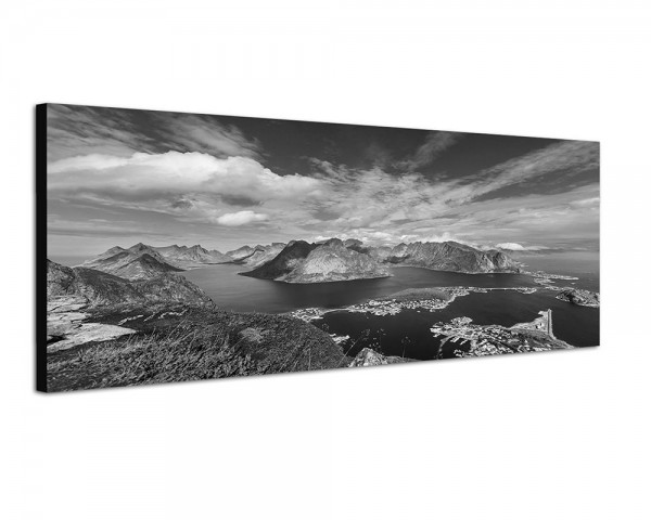 150x50cm Norwegen Lofoten Berge Wasser Wolkenschleier