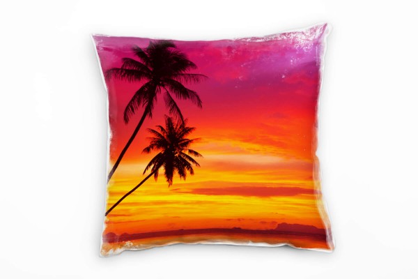 Landschaft, orange, rot, lila, Sonnenuntergang, Palmen Deko Kissen 40x40cm für Couch Sofa Lounge Zie