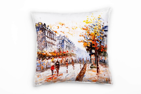 City, Abstrakt, gemalt, Paris, rot, grau, orange Deko Kissen 40x40cm für Couch Sofa Lounge Zierkisse