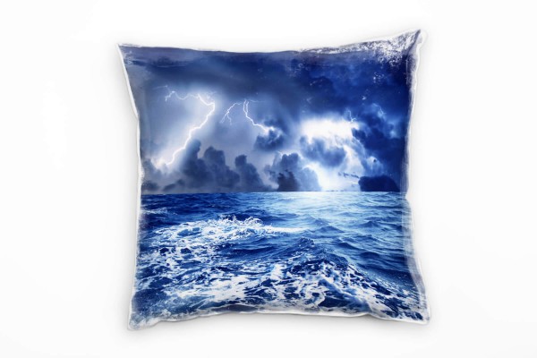 Meer, blau, weiß, Wellen, stürmische See, Gewitter, Blitze Deko Kissen 40x40cm für Couch Sofa Lounge