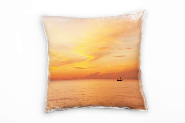 Meer, orange, Sonnenuntergang, Silhouette Boot Deko Kissen 40x40cm für Couch Sofa Lounge Zierkissen