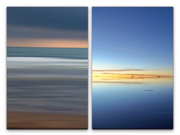 2 Bilder je 60x90cm Horizont Minimal Sonnenuntergang Stille Ruhe Dekorativ Meer