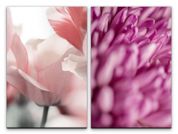 2 Bilder je 60x90cm Tulpen Blüten Blumen Weiß Rosa Dekorativ Feminin