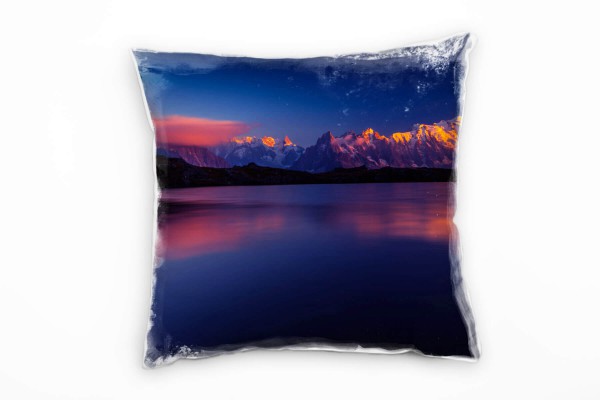 Seen, blau, schwarz, orange, Berge, Sonnenuntergang Deko Kissen 40x40cm für Couch Sofa Lounge Zierki