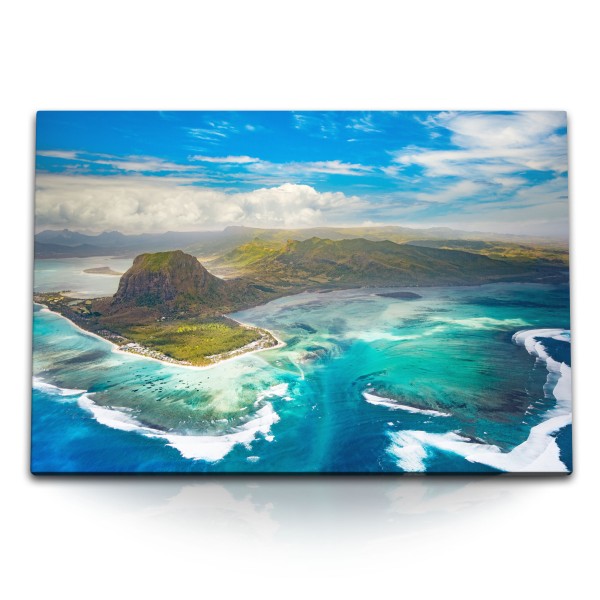 120x80cm Wandbild auf Leinwand Mauritius Insel Meer Paradies Süden blauer Himmel