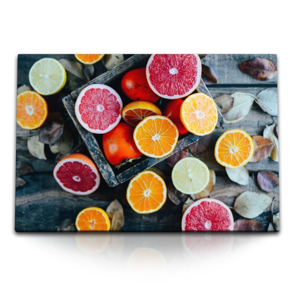 120x80cm Wandbild auf Leinwand Küchenbild Orangen Blutorangen Küche Fotokunst