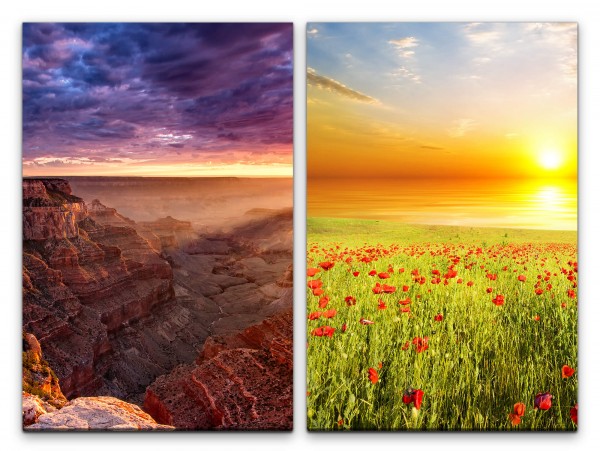 2 Bilder je 60x90cm USA Grand Canyon Berge Wolken Mohnfeld Sommer Sonnenuntergang