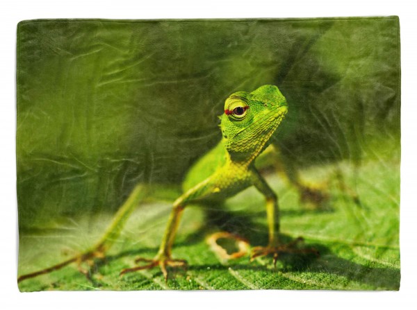 Handtuch Strandhandtuch Saunatuch Kuscheldecke mit Tiermotiv Echse auf grünen B