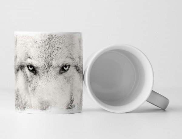 Tasse Geschenk Illustration – Wolfskopf mit Tannenwald
