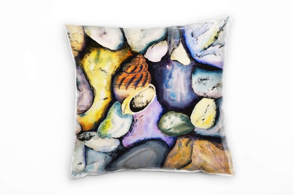 Abstrakt, lila, gelb, braun, Muscheln, Steine, gemalt Deko Kissen 40x40cm für Couch Sofa Lounge Zier