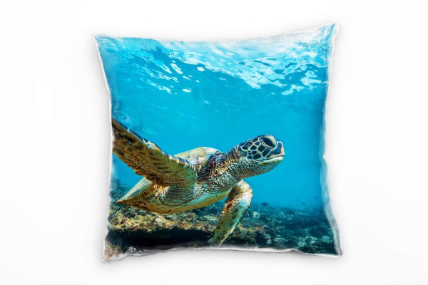 Tiere, Meeresschildkröte, Korallenriff, türkis, braun Deko Kissen 40x40cm für Couch Sofa Lounge Zier