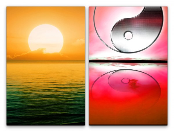 2 Bilder je 60x90cm Yin Yang Buddhismus Sonne Meer Rot Meditieren