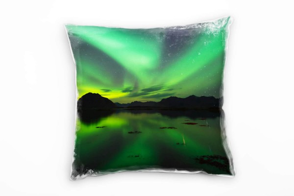 Natur, Polarlichter, Spiegelung, See, grün, gelb Deko Kissen 40x40cm für Couch Sofa Lounge Zierkisse