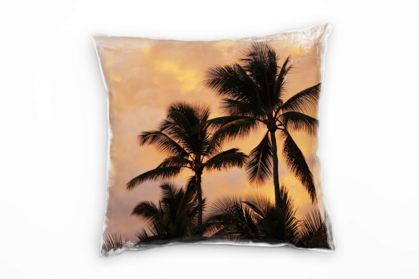 Natur, Palmen, Sonnenuntergang, orange, schwarz Deko Kissen 40x40cm für Couch Sofa Lounge Zierkissen