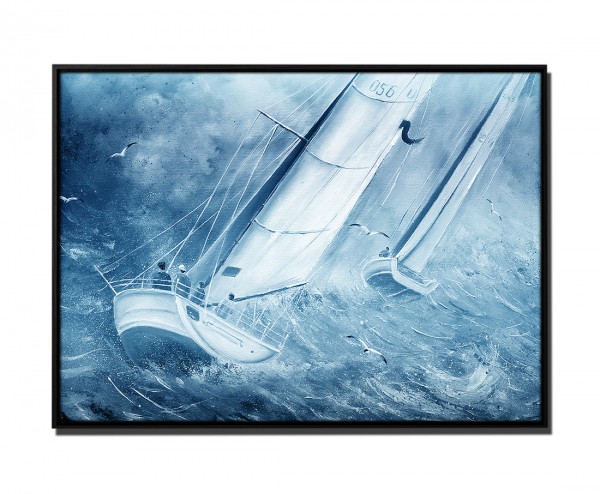 105x75cm Leinwandbild Petrol Malerei Segelboot Regatta