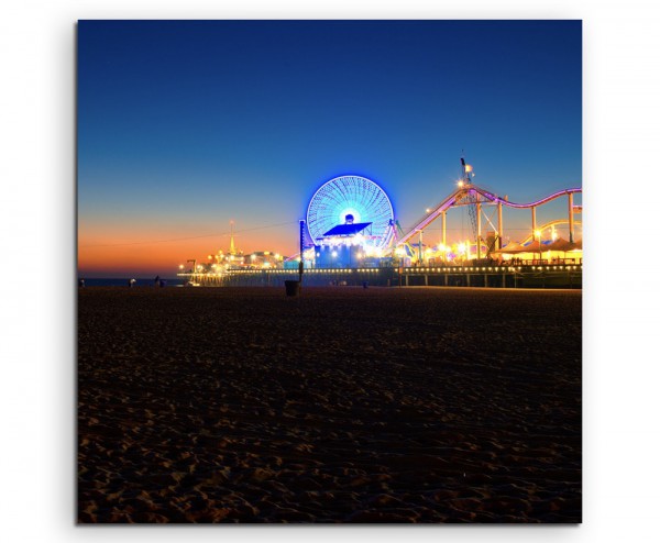 Landschaftsfotografie – Riesenrad bei Nacht, Santa Monica, LA, USA auf Leinwand