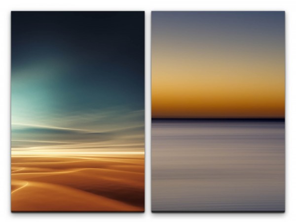 2 Bilder je 60x90cm Wüste Sahara Horizont Minimal Abstrakt Abenddämmerung Himmel